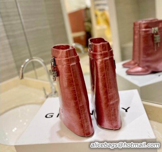 Low Cost Givenchy Shark Lock Wedge Ankle Boots 9cm in Crinkle Metallized Leather Pink 923043