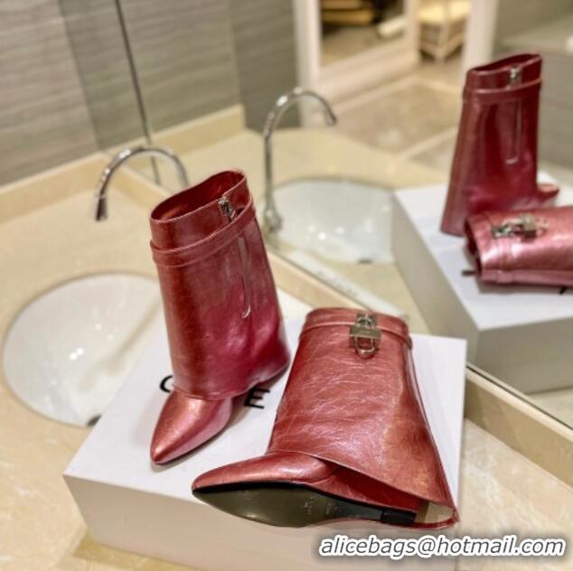 Low Cost Givenchy Shark Lock Wedge Ankle Boots 9cm in Crinkle Metallized Leather Pink 923043