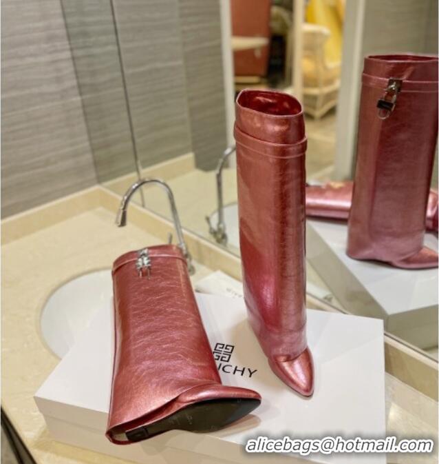 Low Cost Givenchy Shark Lock Wedge High Boots 9cm in Crinkle Metallized Leather Pink 923044