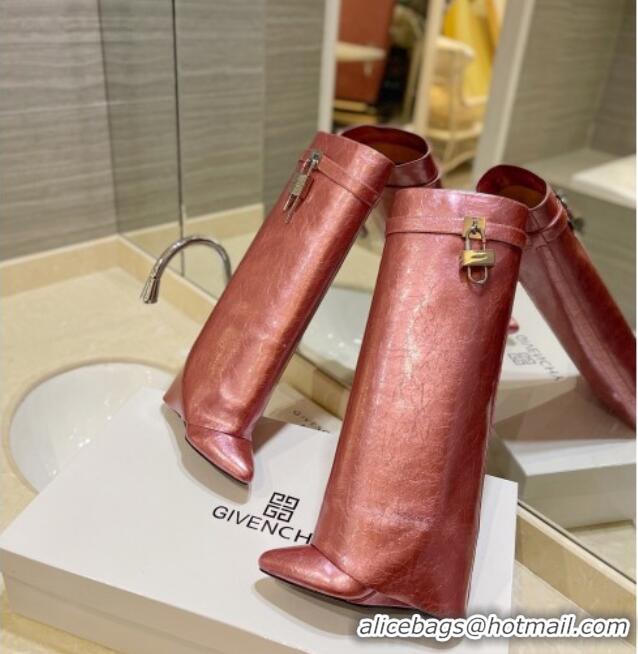 Low Cost Givenchy Shark Lock Wedge High Boots 9cm in Crinkle Metallized Leather Pink 923044