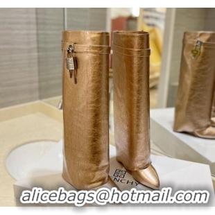 Affordable Price Givenchy Shark Lock Wedge High Boots 9cm in Crinkle Metallized Leather Gold 923047