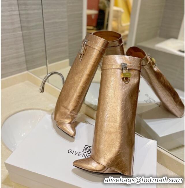 Affordable Price Givenchy Shark Lock Wedge High Boots 9cm in Crinkle Metallized Leather Gold 923047