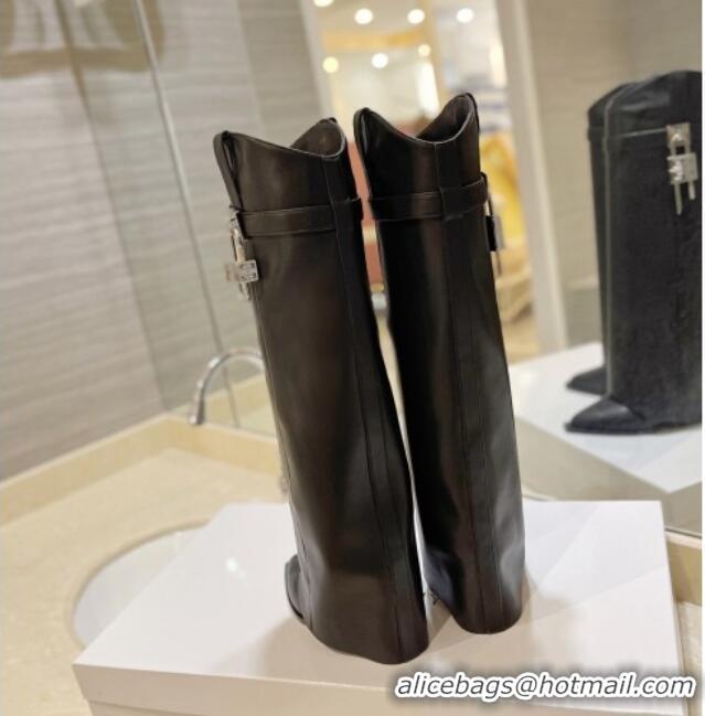 Reasonable Price Givenchy Shark Lock Wedge High Boots 8.5cm in Calf Leather Black 923049