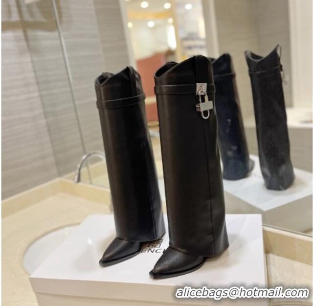 Reasonable Price Givenchy Shark Lock Wedge High Boots 8.5cm in Calf Leather Black 923049