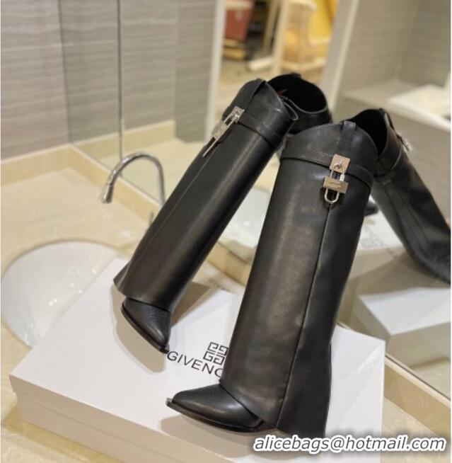 Reasonable Price Givenchy Shark Lock Wedge High Boots 8.5cm in Calf Leather Black 923049