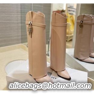 Low Price Givenchy Shark Lock Wedge High Boots 8.5cm in Calf Leather Nude Pink 923051