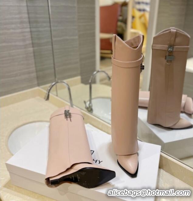 Low Price Givenchy Shark Lock Wedge High Boots 8.5cm in Calf Leather Nude Pink 923051