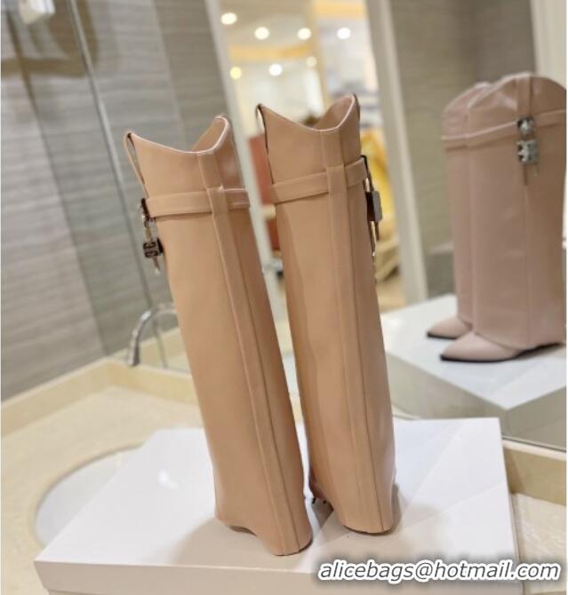 Low Price Givenchy Shark Lock Wedge High Boots 8.5cm in Calf Leather Nude Pink 923051