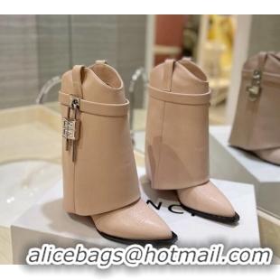 Perfect Givenchy Shark Lock Wedge Ankle Boots 8.5cm in Calf Leather Nude Pink 923053