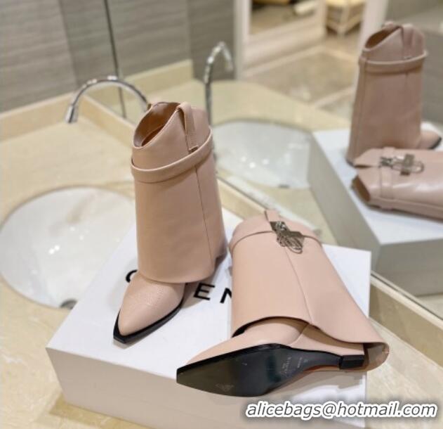 Perfect Givenchy Shark Lock Wedge Ankle Boots 8.5cm in Calf Leather Nude Pink 923053