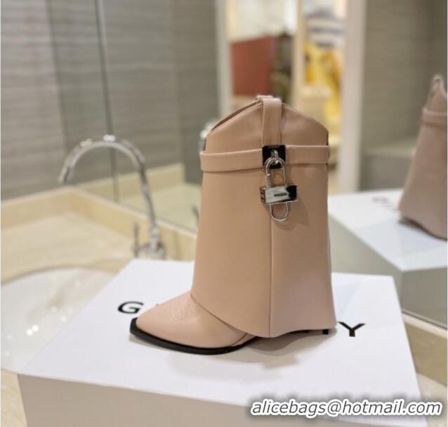 Perfect Givenchy Shark Lock Wedge Ankle Boots 8.5cm in Calf Leather Nude Pink 923053