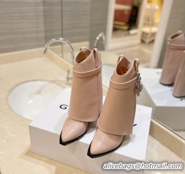 Perfect Givenchy Shark Lock Wedge Ankle Boots 8.5cm in Calf Leather Nude Pink 923053