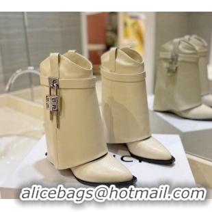 Super Quality Givenchy Shark Lock Wedge Ankle Boots 8.5cm in Calf Leather Apricot 923054