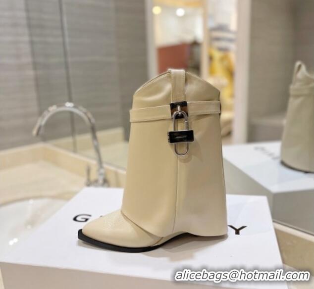 Super Quality Givenchy Shark Lock Wedge Ankle Boots 8.5cm in Calf Leather Apricot 923054