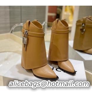 Sophisticated Givenchy Shark Lock Wedge Ankle Boots 8.5cm in Calf Leather Camel Brown 923055