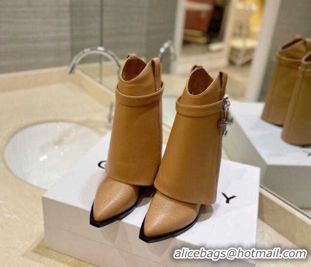 Sophisticated Givenchy Shark Lock Wedge Ankle Boots 8.5cm in Calf Leather Camel Brown 923055