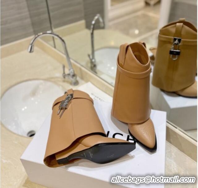 Sophisticated Givenchy Shark Lock Wedge Ankle Boots 8.5cm in Calf Leather Camel Brown 923055