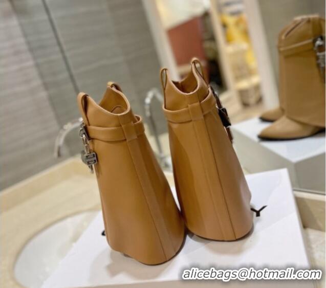 Sophisticated Givenchy Shark Lock Wedge Ankle Boots 8.5cm in Calf Leather Camel Brown 923055