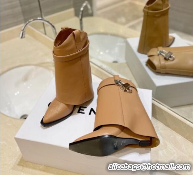 Sophisticated Givenchy Shark Lock Wedge Ankle Boots 8.5cm in Calf Leather Camel Brown 923055