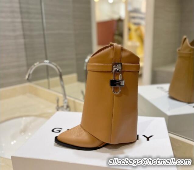 Sophisticated Givenchy Shark Lock Wedge Ankle Boots 8.5cm in Calf Leather Camel Brown 923055