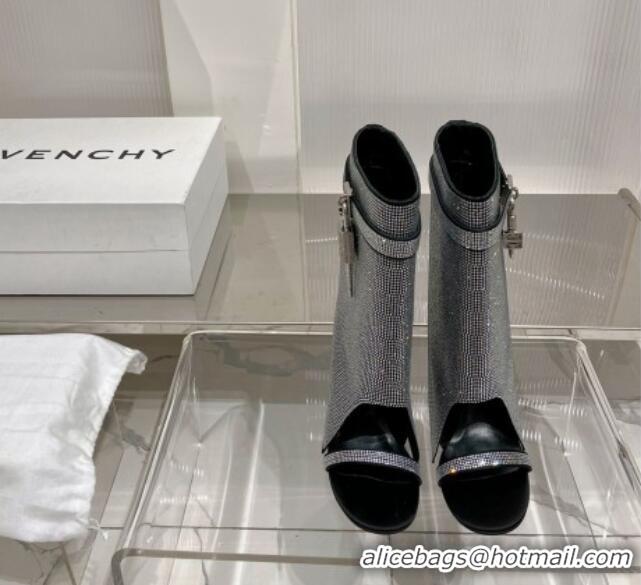 Buy Duplicate Givenchy Shark Lock Open Wedge Ankle Boots 8.8cm in Crystals 923056