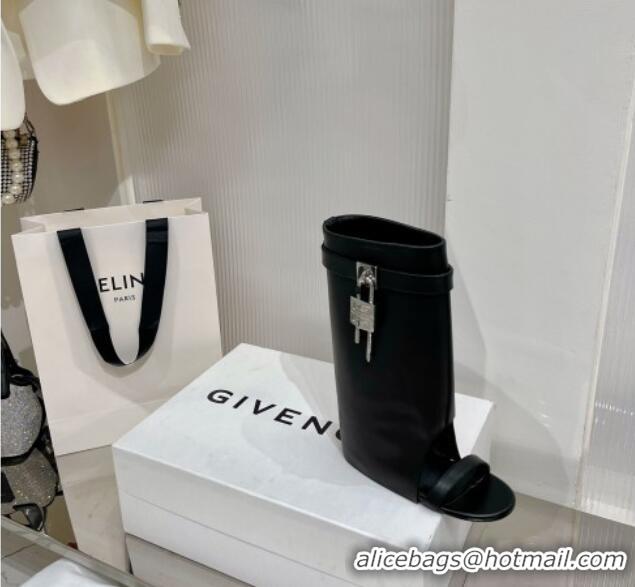 Top Quality Givenchy Shark Lock Open Wedge Ankle Boots 8.8cm in Leather Black 923057