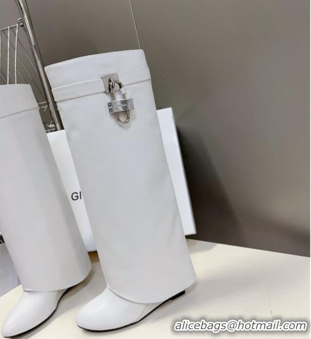 Most Popular Givenchy Shark Lock Wedge High Boots 8.5cm in Leather White 926099