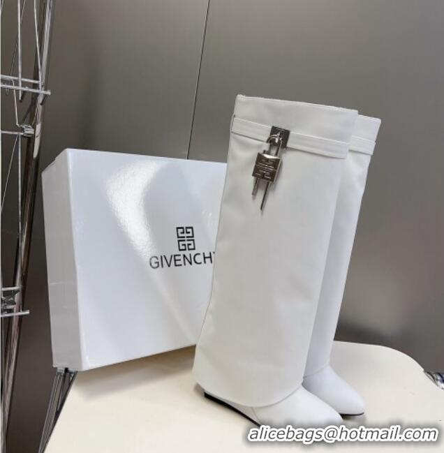 Most Popular Givenchy Shark Lock Wedge High Boots 8.5cm in Leather White 926099