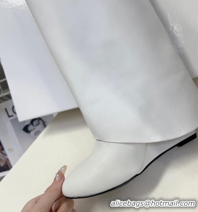 Most Popular Givenchy Shark Lock Wedge High Boots 8.5cm in Leather White 926099