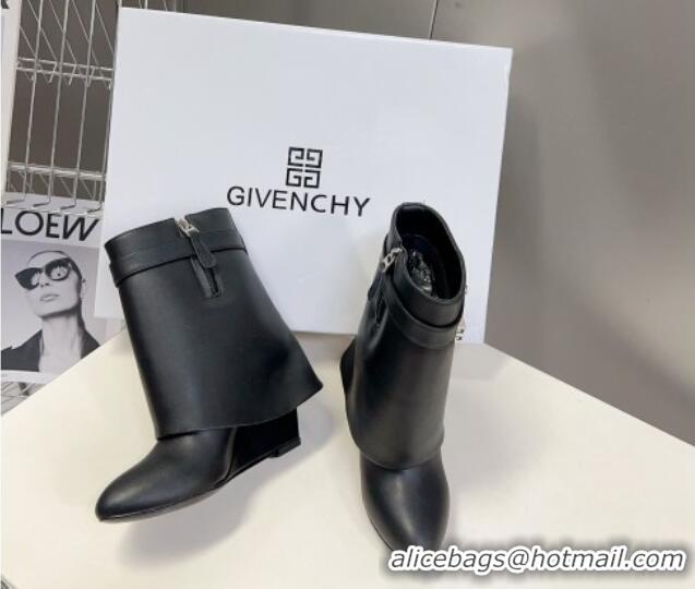 Duplicate Givenchy Shark Lock Wedge Ankle Boots 8.5cm in Leather Black 926100