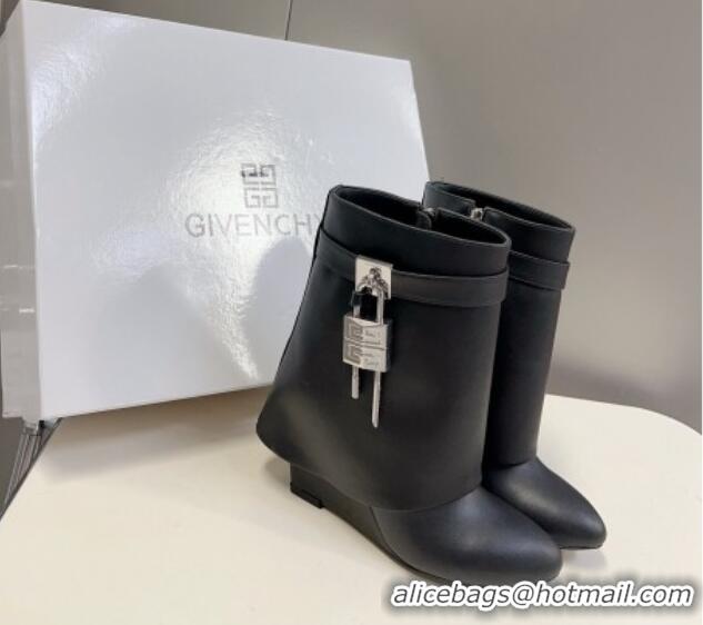 Duplicate Givenchy Shark Lock Wedge Ankle Boots 8.5cm in Leather Black 926100