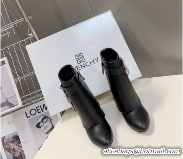 Duplicate Givenchy Shark Lock Wedge Ankle Boots 8.5cm in Leather Black 926100