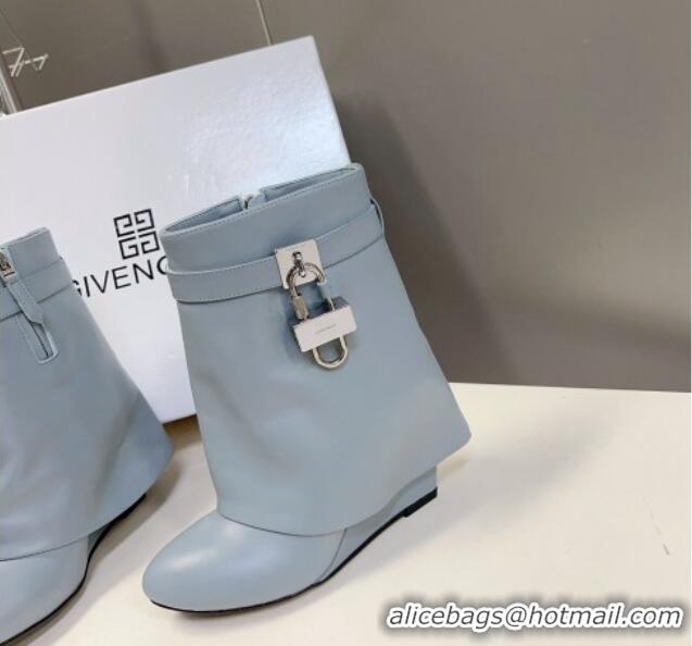 Good Product Givenchy Shark Lock Wedge Ankle Boots 8.5cm in Leather Blue 926101