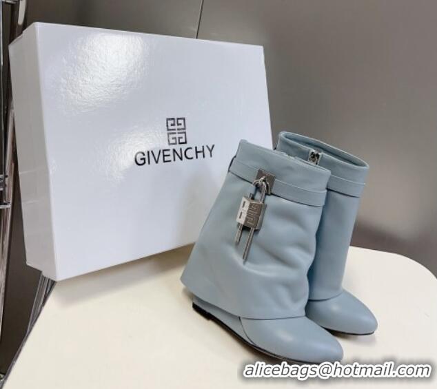 Good Product Givenchy Shark Lock Wedge Ankle Boots 8.5cm in Leather Blue 926101