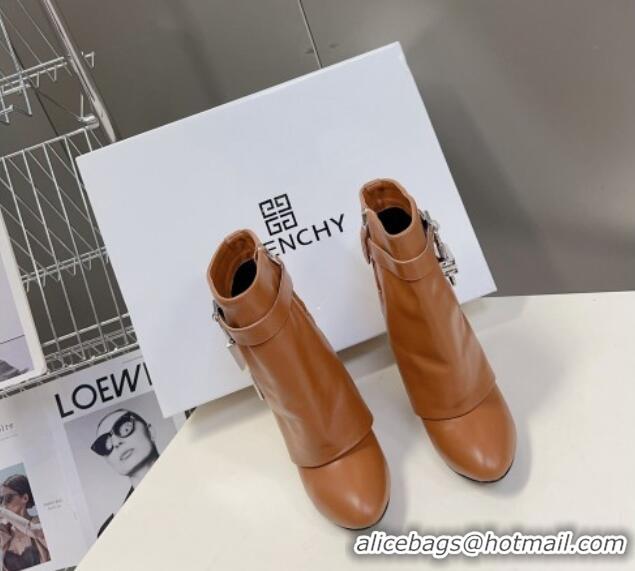 Low Cost Givenchy Shark Lock Wedge Ankle Boots 8.5cm in Leather Brown 926102