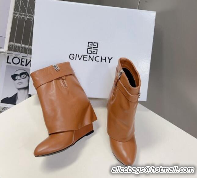 Low Cost Givenchy Shark Lock Wedge Ankle Boots 8.5cm in Leather Brown 926102