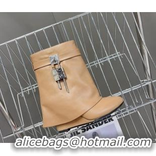 Super Quality Givenchy Shark Lock Wedge Ankle Boots 8.5cm in Leather Apricot 926103