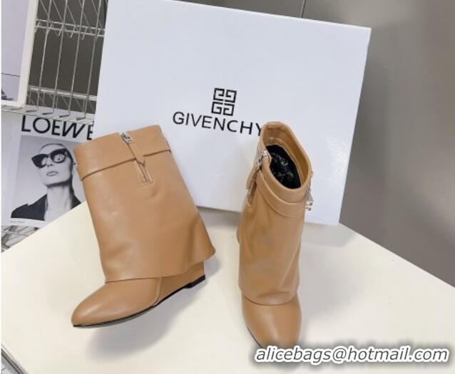 Super Quality Givenchy Shark Lock Wedge Ankle Boots 8.5cm in Leather Apricot 926103