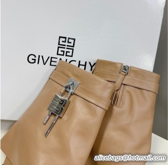 Super Quality Givenchy Shark Lock Wedge Ankle Boots 8.5cm in Leather Apricot 926103