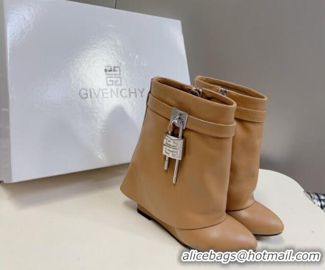 Super Quality Givenchy Shark Lock Wedge Ankle Boots 8.5cm in Leather Apricot 926103