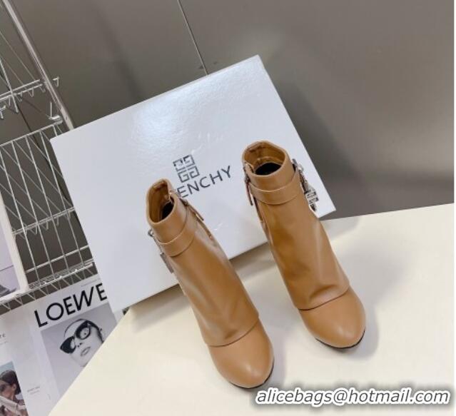 Super Quality Givenchy Shark Lock Wedge Ankle Boots 8.5cm in Leather Apricot 926103