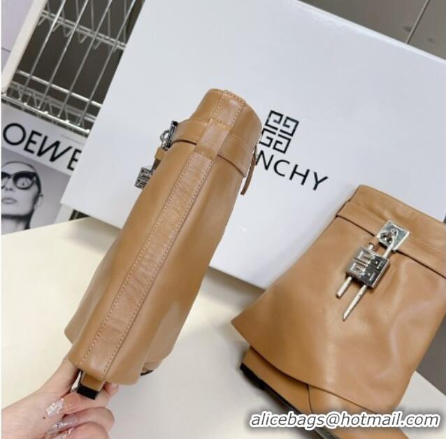 Super Quality Givenchy Shark Lock Wedge Ankle Boots 8.5cm in Leather Apricot 926103