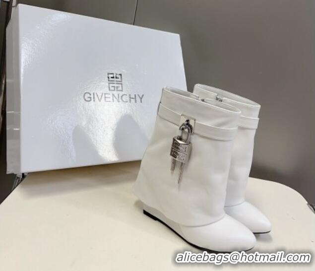 Best Price Givenchy Shark Lock Wedge Ankle Boots 8.5cm in Leather White 926104