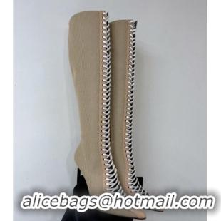 Best Price Givenchy Show High Boots 9.5cm in knit and leather Beige 926125