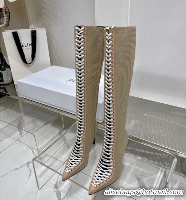 Best Price Givenchy Show High Boots 9.5cm in knit and leather Beige 926125