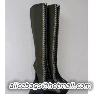 Stylish Givenchy Show High Boots 9.5cm in knit and leather Green 926126