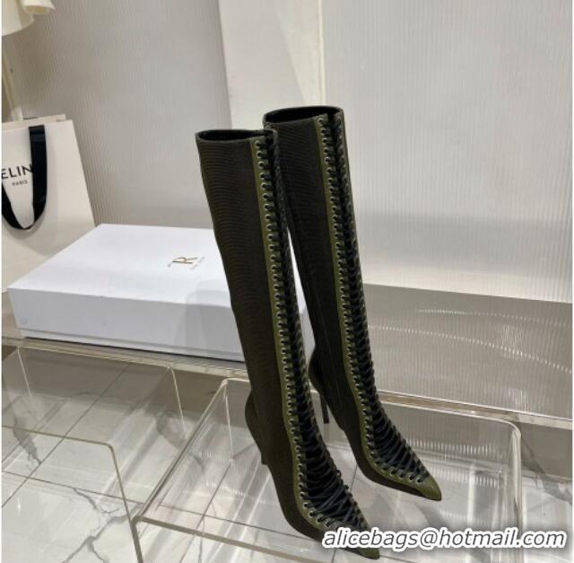 Stylish Givenchy Show High Boots 9.5cm in knit and leather Green 926126