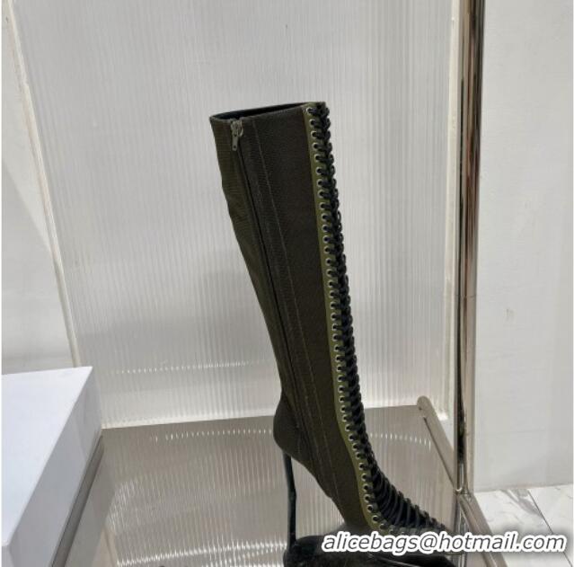 Stylish Givenchy Show High Boots 9.5cm in knit and leather Green 926126