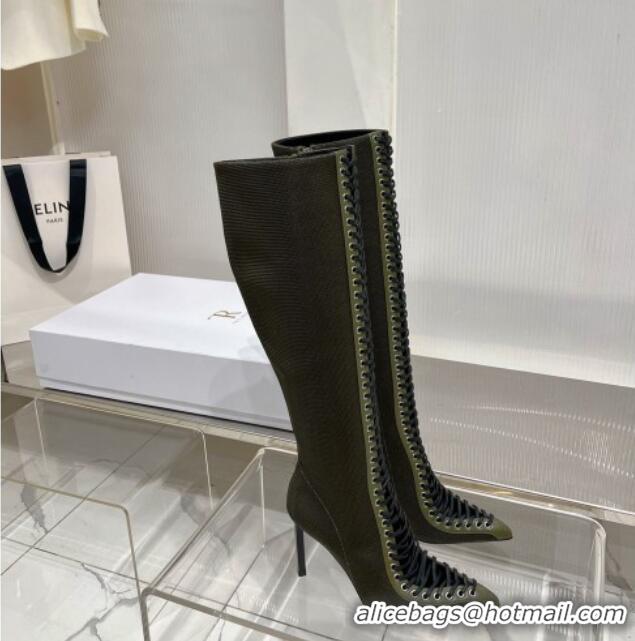 Stylish Givenchy Show High Boots 9.5cm in knit and leather Green 926126