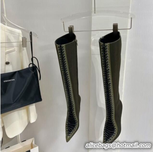 Stylish Givenchy Show High Boots 9.5cm in knit and leather Green 926126